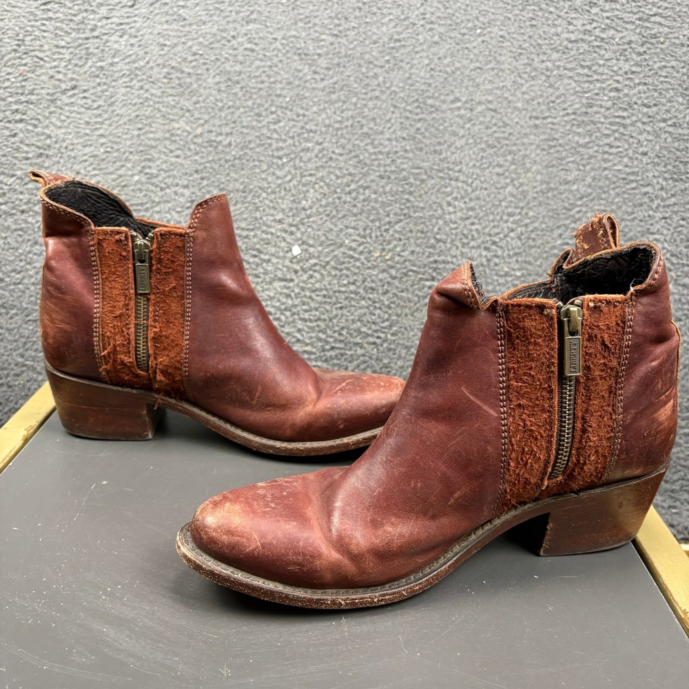 Liberty Black Brown Leather Studded Concho Western Ankle Boots Womens 9 Mexico - Picture 2 of 10